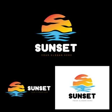 Sunset Logo, Beach Design, River And Sun Illustration, Vector Enjoying The .. Stock Illustration