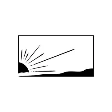 Sunset logo design vector of yellow sun and blue sea waves on the frame illus Stock Illustration