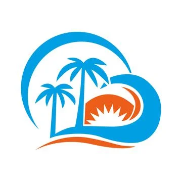Sunset logo template with 2 coconut tree vector icon illustration design Stock Illustration