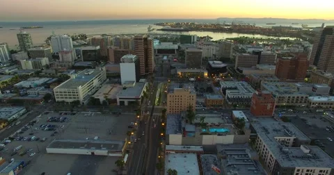 Sunset in long beach from drone Stock-Footage 63394607