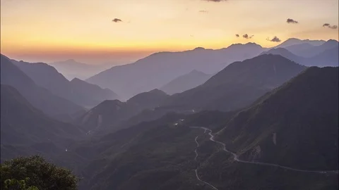 Sunset long exposed time lapse from the observation deck on the Tram Ton Pass. Stock Footage 117026889