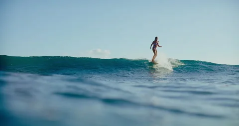 Sunset Longboarding in Hawaii Stock Footage 202060533