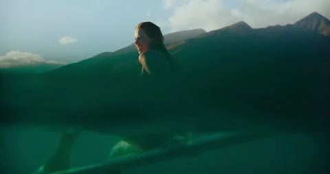 Sunset Longboarding in Hawaii Stock Footage 202061584