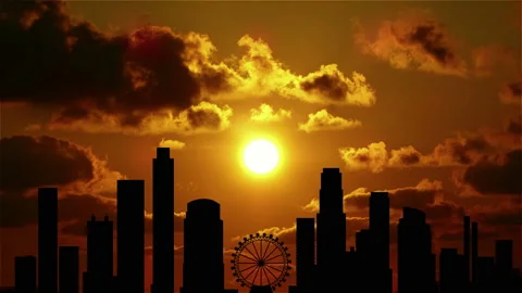 Sunset in Los Angeles. 4K. Loop. The contours of the buildings of the city. Stock Footage 168359633