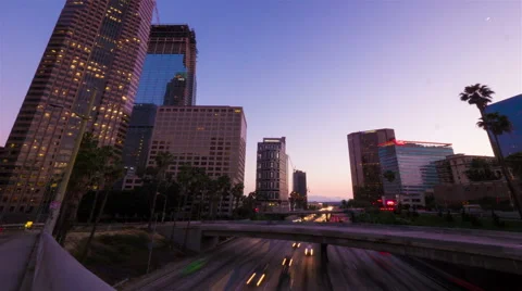 Sunset in Los Angeles downtown, timelapse in motion, hyperlapse Stock Footage 63662858
