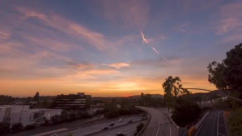 Sunset for Los Angeles Freeway Stock Footage 296444428
