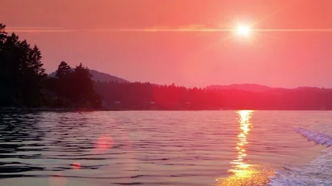 Sunset Low Orange Sunset Lens Flare, Slow Motion Island Dusk Coast Horizon Stock Footage 83933896