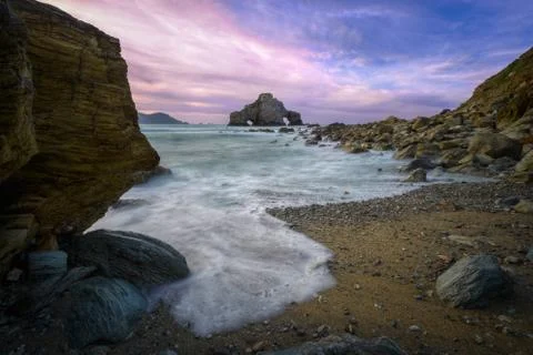 Sunset at low tide on the beach of O Carro Stock Photos