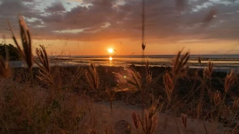 Sunset on low tide time. Sunset at the sea Stock Footage 243869410