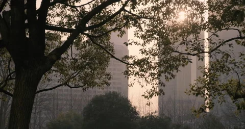 Sunset in Lujiazui Central Green Space - Shanghai Stockbeeldmateriaal 160423428