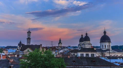 Sunset in Lviv Stock Footage 50889291