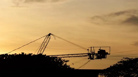 Sunset with machine Stock Footage 79722793