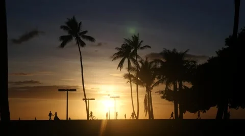 Sunset, magic island, ala moana beach park, waikiki, honolulu, oahu, hawaii Stock Footage 43066964