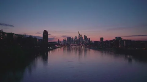 Sunset on the Main River in Frankfurt ,4k Stock Footage 153803402