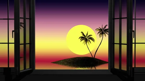 Sunset in the Maldives, view through a window to the ocean Stock Footage 115521947