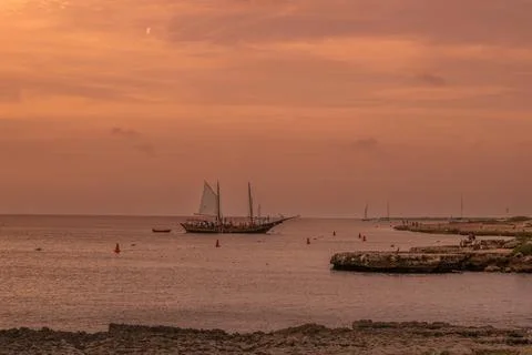 Sunset at Malmok, Aruba Stock Photos