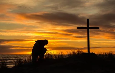 Sunset man of prayer Stock Photos