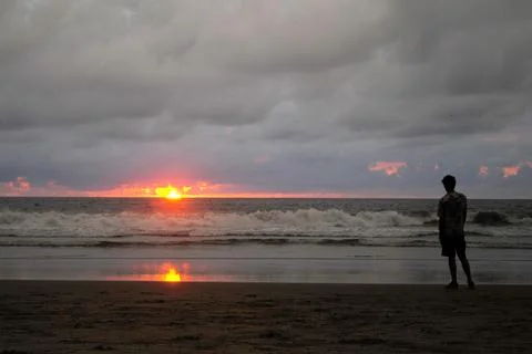 Sunset Mancora with model Stock Photos