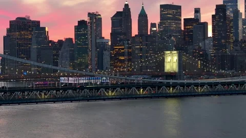 Sunset Manhattan Bridge At Manhattan New York United States. Iconic Structure Of Stock Footage 309503130