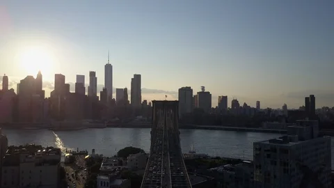 Sunset Manhattan Bridge NYC Drone Video Footage (New York) Video stock 112830191