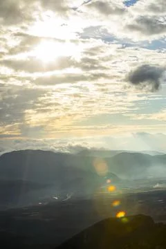Sunset in Mare De Deu Del Mont peak, La Garrotxa, Spain 스톡 사진