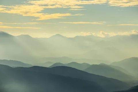 Sunset in Mare De Deu Del Mont peak, La Garrotxa, Spain Foto stock
