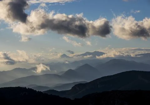 Sunset in Mare De Deu Del Mont peak, La Garrotxa, Spain Фото