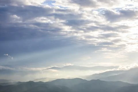 Sunset in Mare De Deu Del Mont peak, La Garrotxa, Spain 스톡 사진