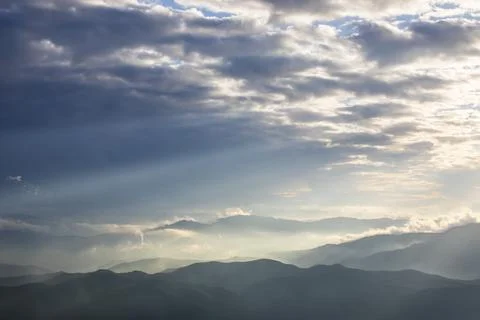 Sunset in Mare De Deu Del Mont peak, La Garrotxa, Spain 스톡 사진