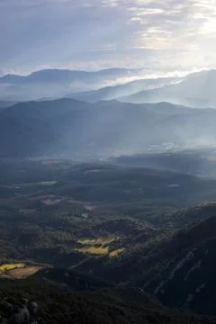 Sunset in Mare De Deu Del Mont peak, La Garrotxa, Spain Foto stock