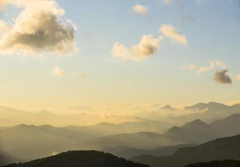 Sunset in Mare De Deu Del Mont peak, La Garrotxa, Spain 스톡 사진