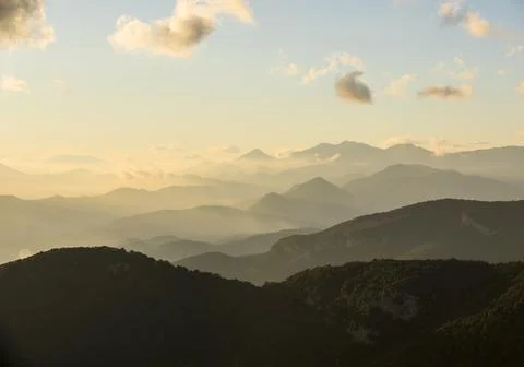 Sunset in Mare De Deu Del Mont peak, La Garrotxa, Spain Фото