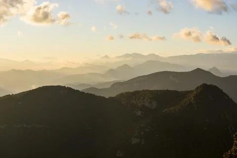 Sunset in Mare De Deu Del Mont peak, La Garrotxa, Spain Фото