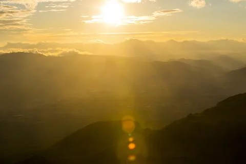 Sunset in Mare De Deu Del Mont peak, La Garrotxa, Spain 스톡 사진