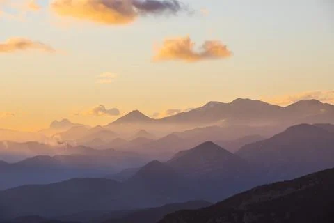 Sunset in Mare De Deu Del Mont peak, La Garrotxa, Spain 스톡 사진