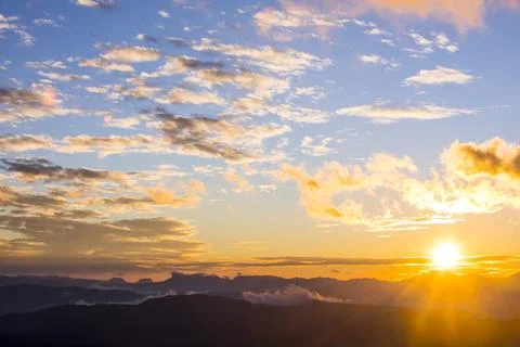 Sunset in Mare De Deu Del Mont peak, La Garrotxa, Spain Foto stock