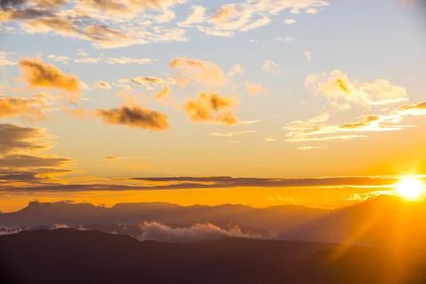 Sunset in Mare De Deu Del Mont peak, La Garrotxa, Spain Stock-Fotos