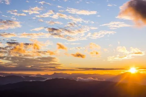 Sunset in Mare De Deu Del Mont peak, La Garrotxa, Spain Foto stock