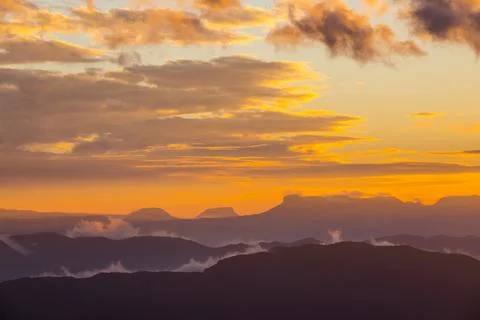 Sunset in Mare De Deu Del Mont peak, La Garrotxa, Spain 스톡 사진