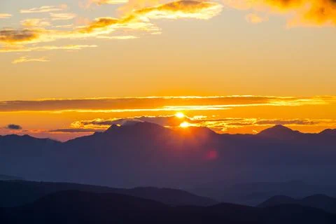 Sunset in Mare De Deu Del Mont peak, La Garrotxa, Spain Фото