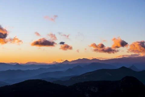 Sunset in Mare De Deu Del Mont peak, La Garrotxa, Spain 스톡 사진