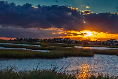Sunset in the marsh Stock Photos