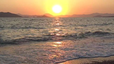 Sunset in the mediterranean sea on the beach Stock Footage 32034016