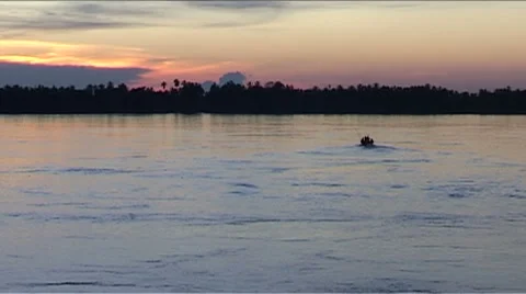 Sunset at the Mekong River, Cambodia Stock Footage