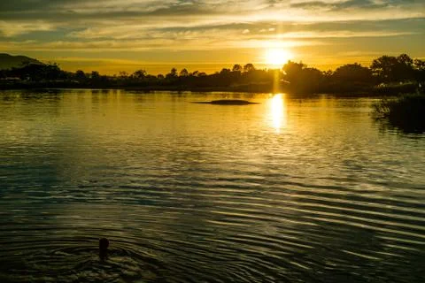 Sunset on the Mekong river Stock Photos