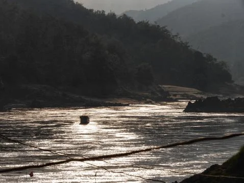 Sunset at mekong river Stock Photos