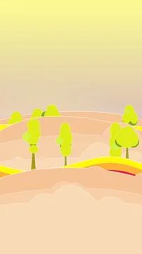Sunset midnight sun palette floating tree canopy scene with layered bottom cloud Stock Illustration