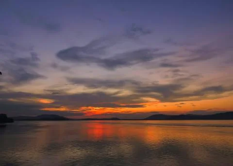 Sunset in mighty river Brahmaputra Stock Photos