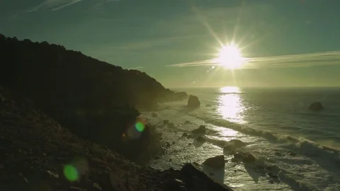 Sunset at Mile Rock Beach Second Shot, Land's End, Slider Shot Video stock 82220798