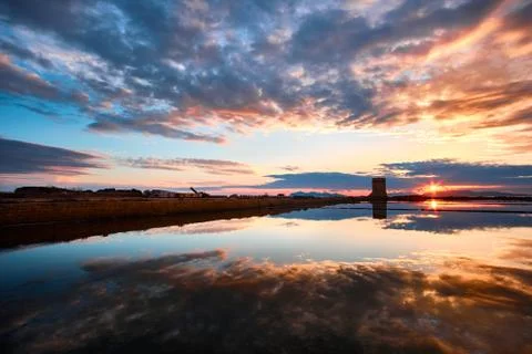 Sunset in mirror Stock Photos